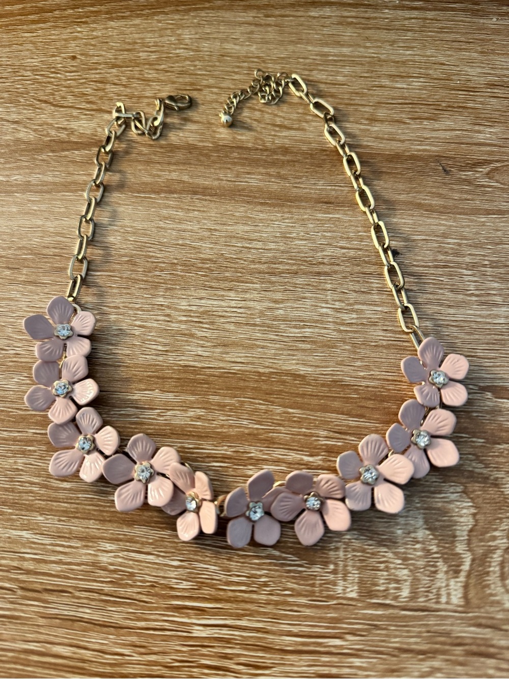 Pink Floral Statement Necklace - Gold Chain